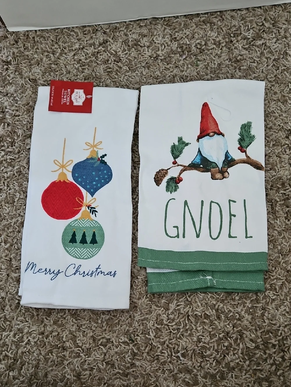 Hand Towels with Christmas Ornaments and Gnome
